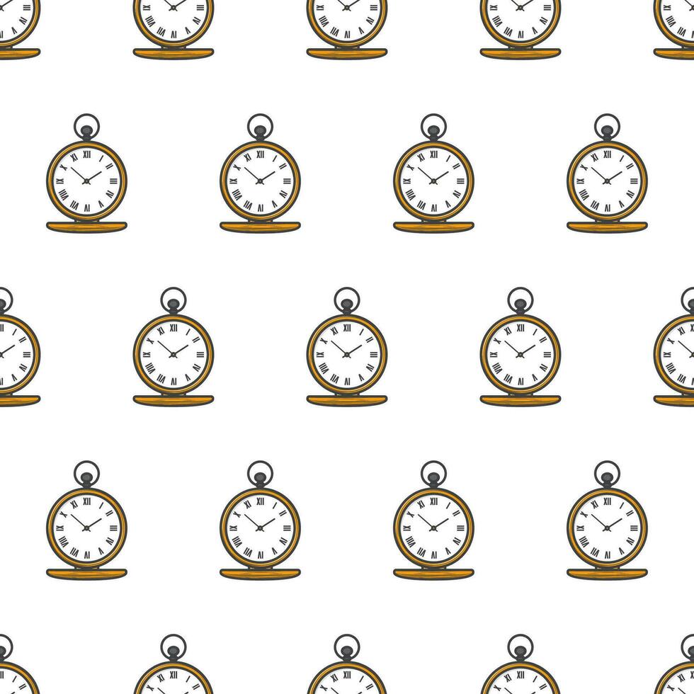 Tasche Uhr Zeit nahtlos Muster auf ein Weiß Hintergrund. alt Gold Uhr Thema Vektor Illustration