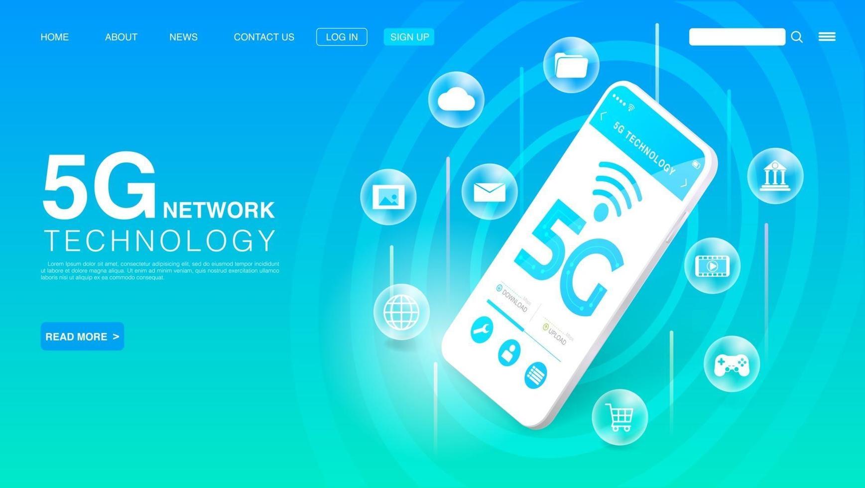 5g-Netzwerk-Wireless-Technologie-Konzept. hoch Geschwindigkeits Internet. Vorlage für die Zielseite. Vektoreps 10 vektor