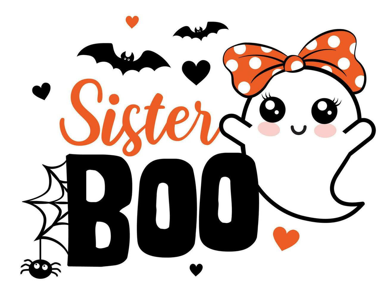 syster bua halloween vektor illustration med söt spöke, hjärtan, Spindel och fladdermöss. flickor halloween design isolerat.