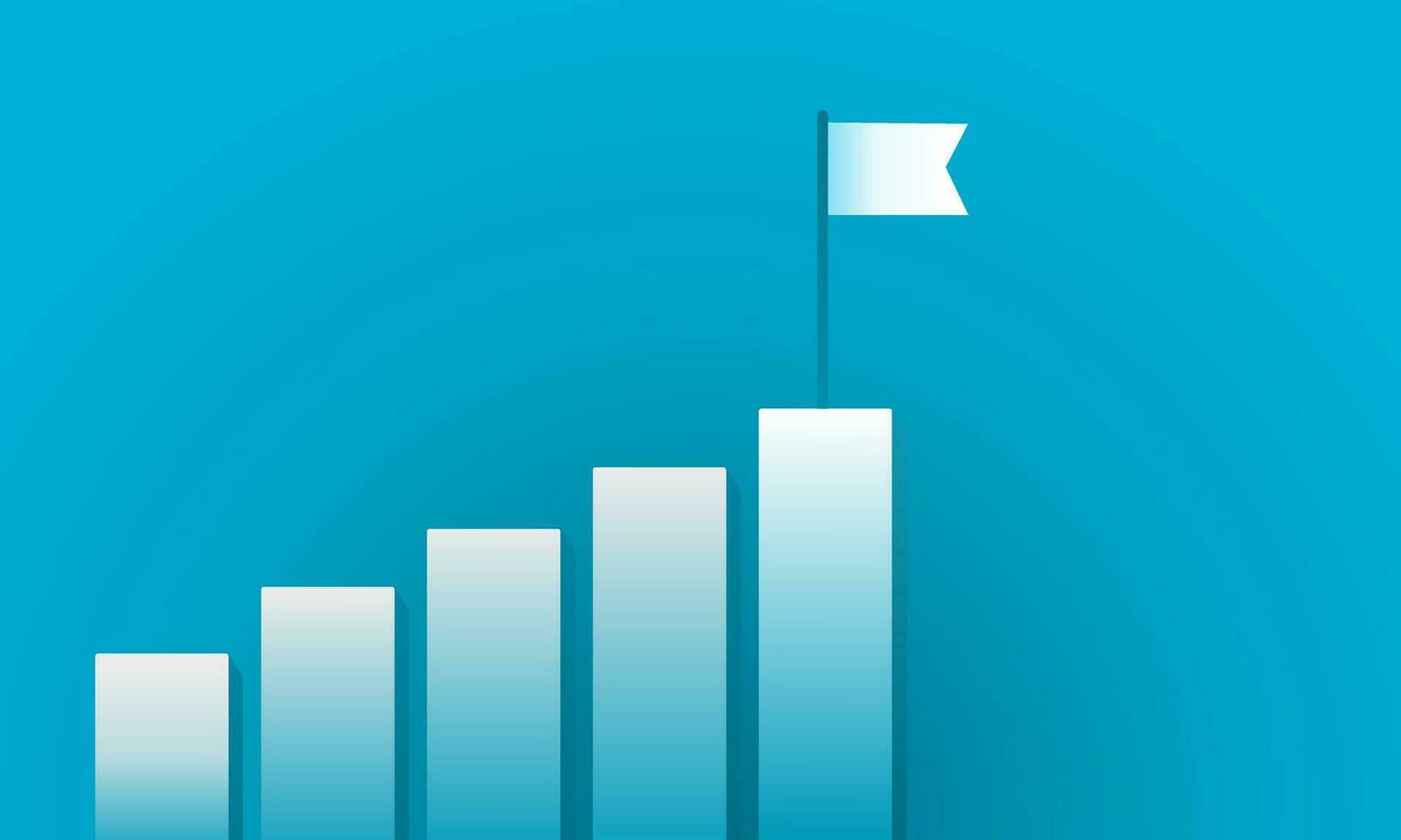 Geschäft zu Erfolg. Balkendiagramm und Flagge von Erfolg auf Blau Hintergrund. Vektor Illustration.