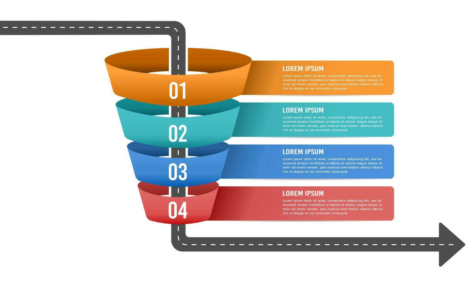 Der Umsatz Trichter Infografik Design Vorlage 4 Schritte zu Erfolg. Vektor Illustration.