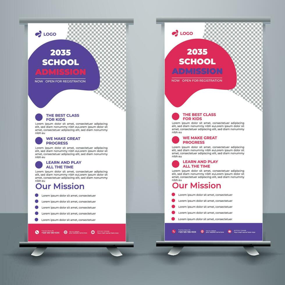 modern und kreativ Schule Eintritt rollen oben Banner Vorlage Prämie Vektor, Schule Eintritt rollen oben Banner Design zum Schule, Hochschule, Universität, und Coaching Center. vektor