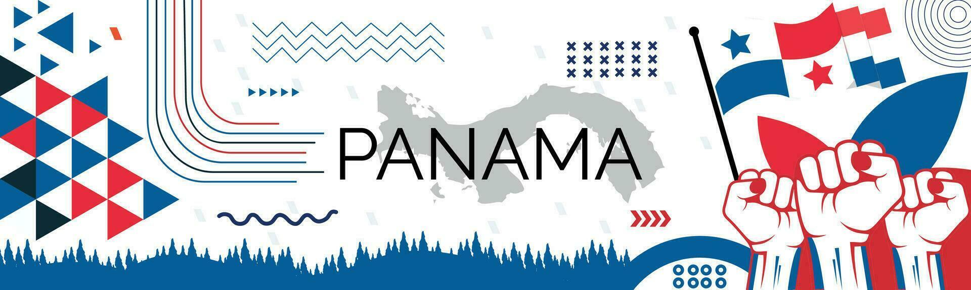 Panama Karte und angehoben Fäuste. National Tag oder Unabhängigkeit Tag Design zum Panama Feier. modern retro Design mit abstrakt Symbole. Vektor Illustration.