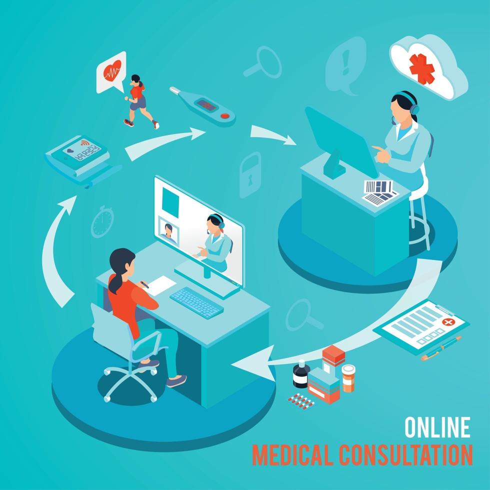 online medicinsk konsultation isometrisk illustration vektorillustration vektor