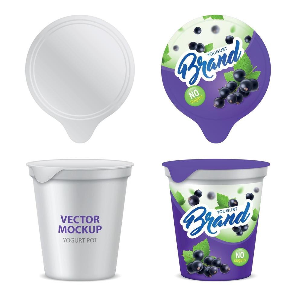 realistische Joghurt-Paket-Icon-Set-Vektor-Illustration vektor