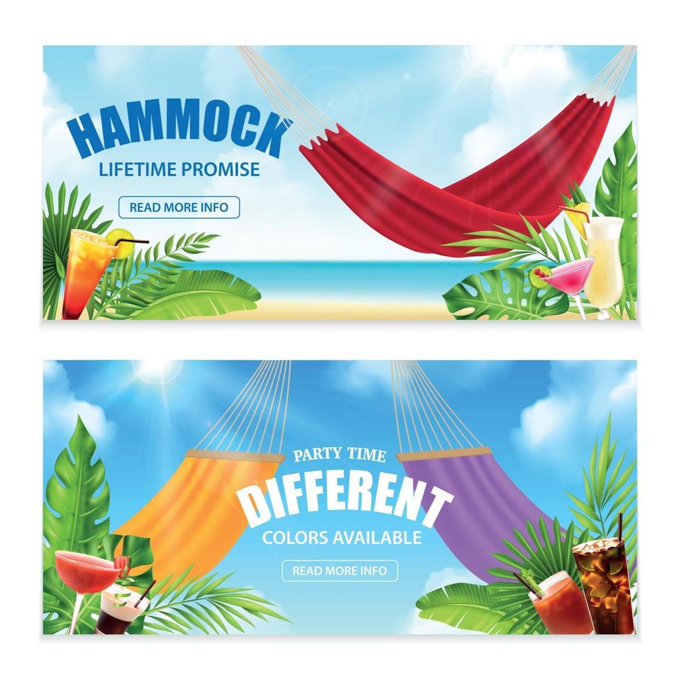 realistische hängematte tropische banner set vector illustration