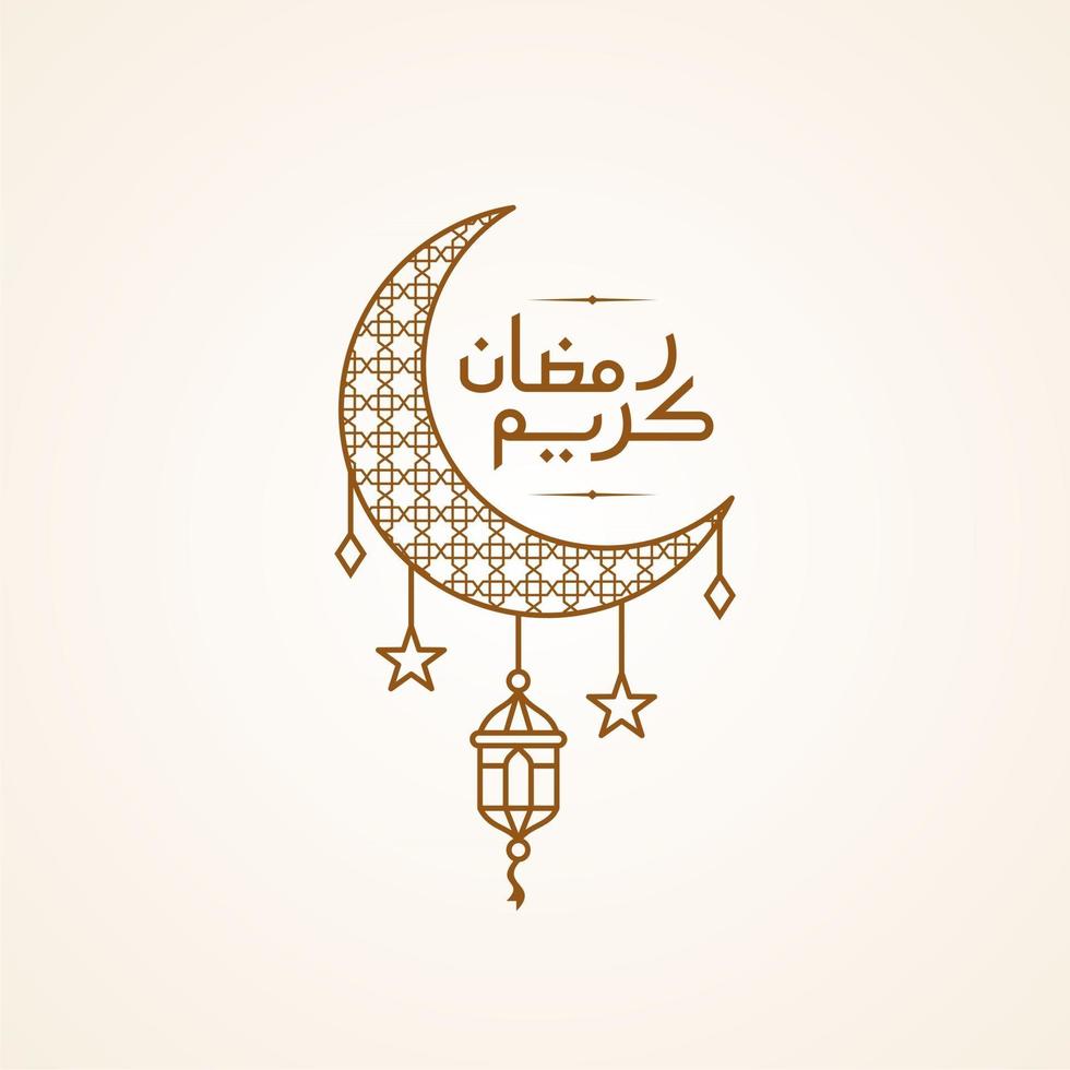 enkel ramadan kareem arabisk kaligrafivektor, eid mubarak hälsningslinje ikon minimal och enkel vektordesign med moské glödande lykta och hängande halvmåne stjärna för bakgrund och banner vektor