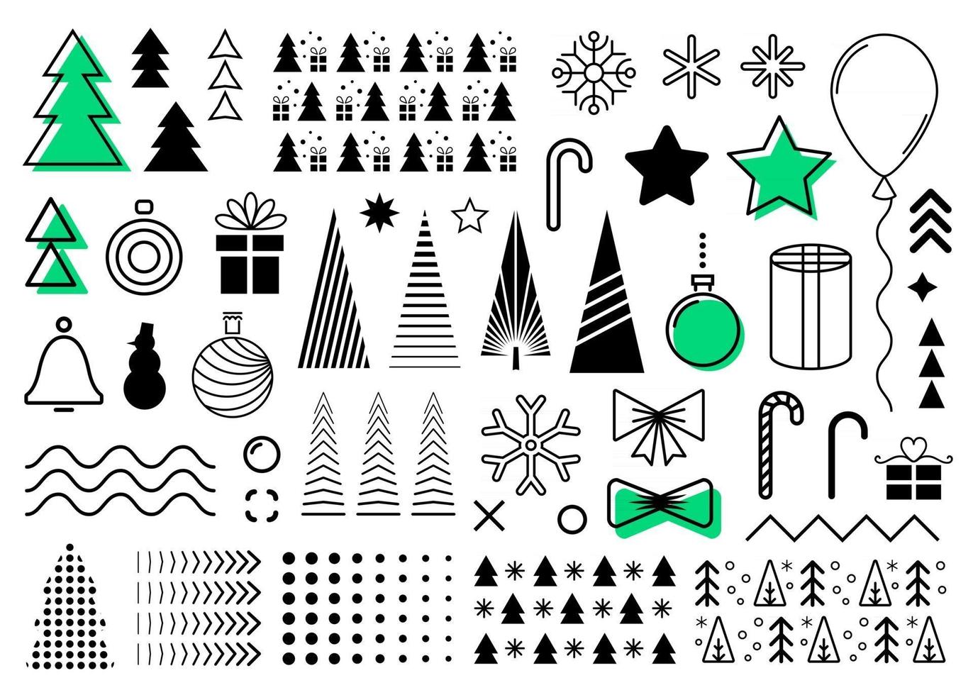 vektor jul designelement set. samling av jul memphis svart abstrakt platta former. dekorativ layoutkollektion för din nyårsdesign som flygblad, banners, broschyrer, omslag, vykort