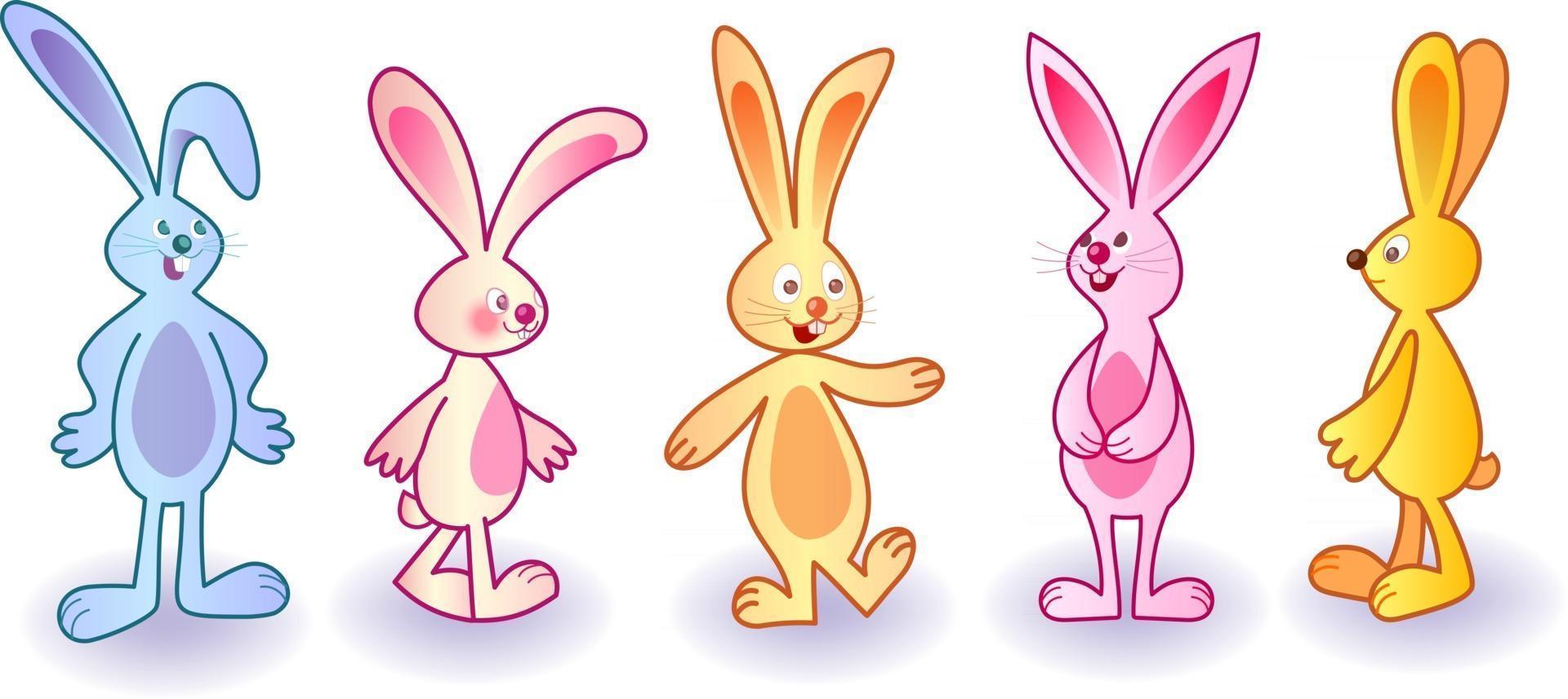 Cartoon-Bynny-Vektor-Illustrationen eingestellt. Sammlung von stilisierten Cartoon Kaninchen auf weißem Hintergrund. vektor