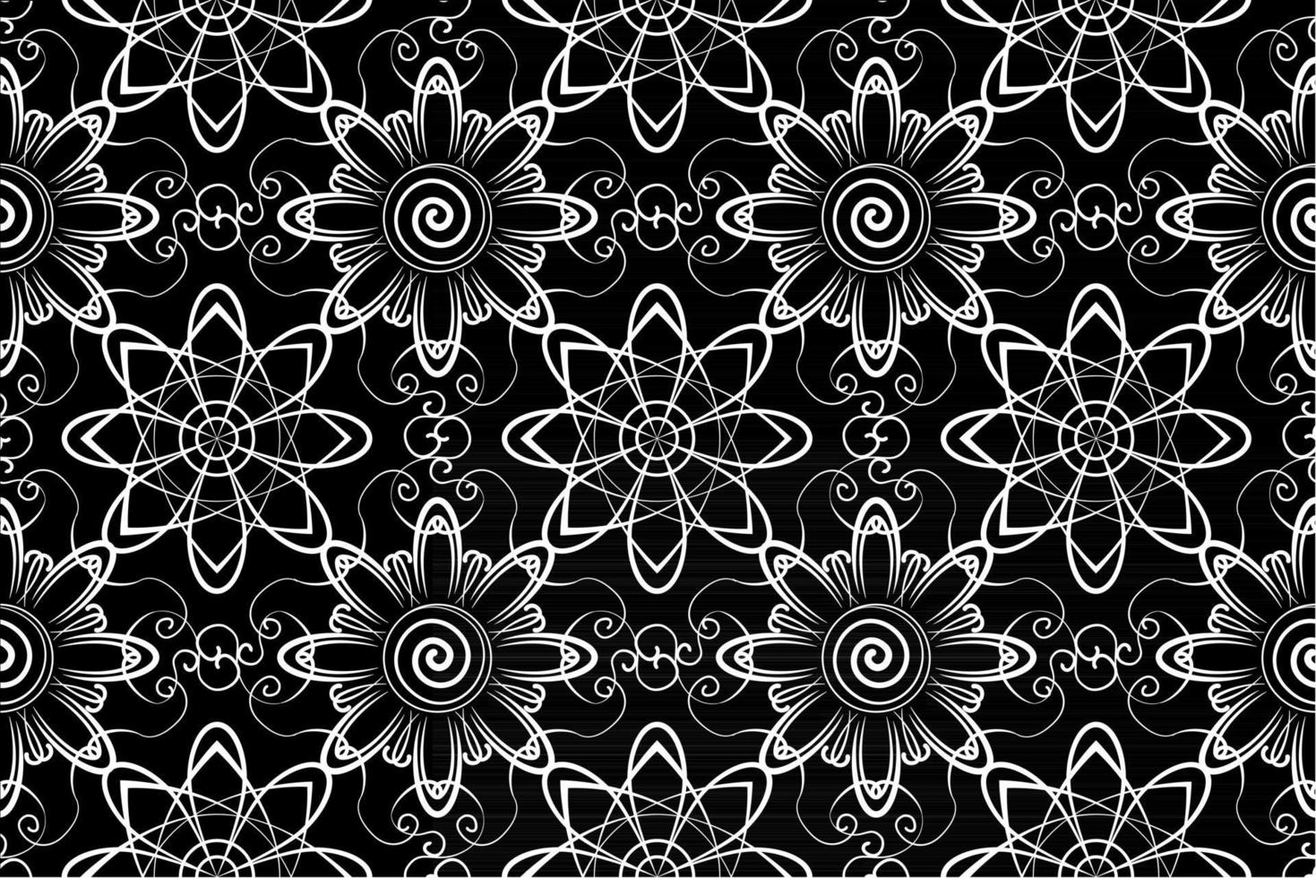 abstraktes nahtloses Wiederholungsmuster, schwarz und weiß, florales Wiederholungsmuster Monochrom, Mandala Textil vektor