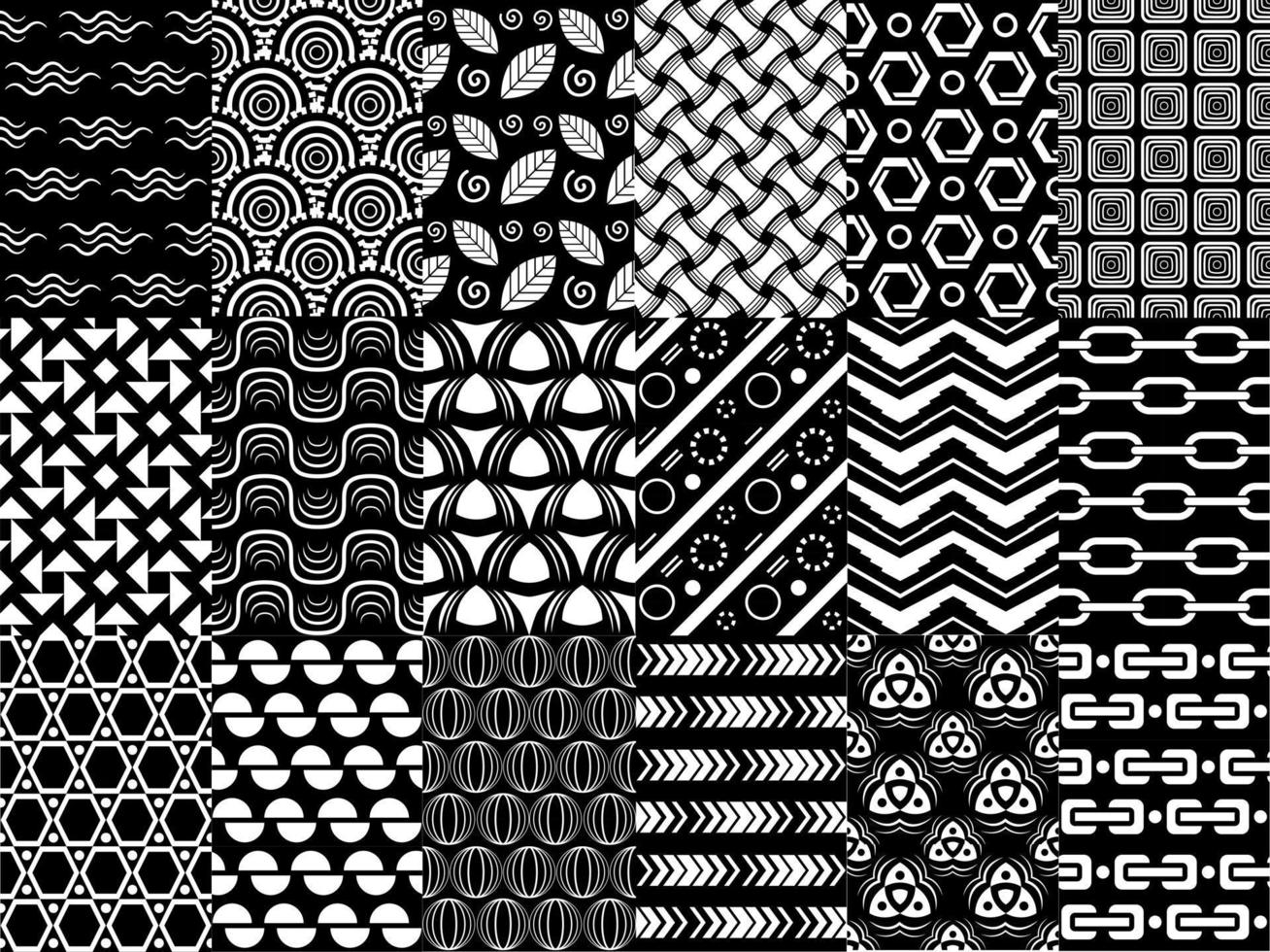 Vektor-Schwarz-Weiß-Mustersatz, Sammlung von geometrischen monochromen Mustern, für Ihre Designprojekte als Tapete, Textil, Stoff, Verpackung, Cover-Design vektor