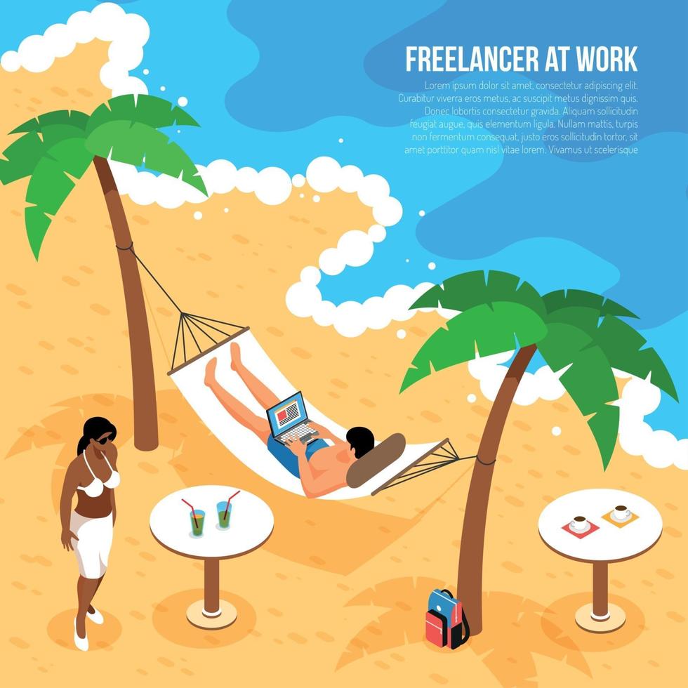 Freelancer Strand isometrische Zusammensetzung Vektor-Illustration vektor