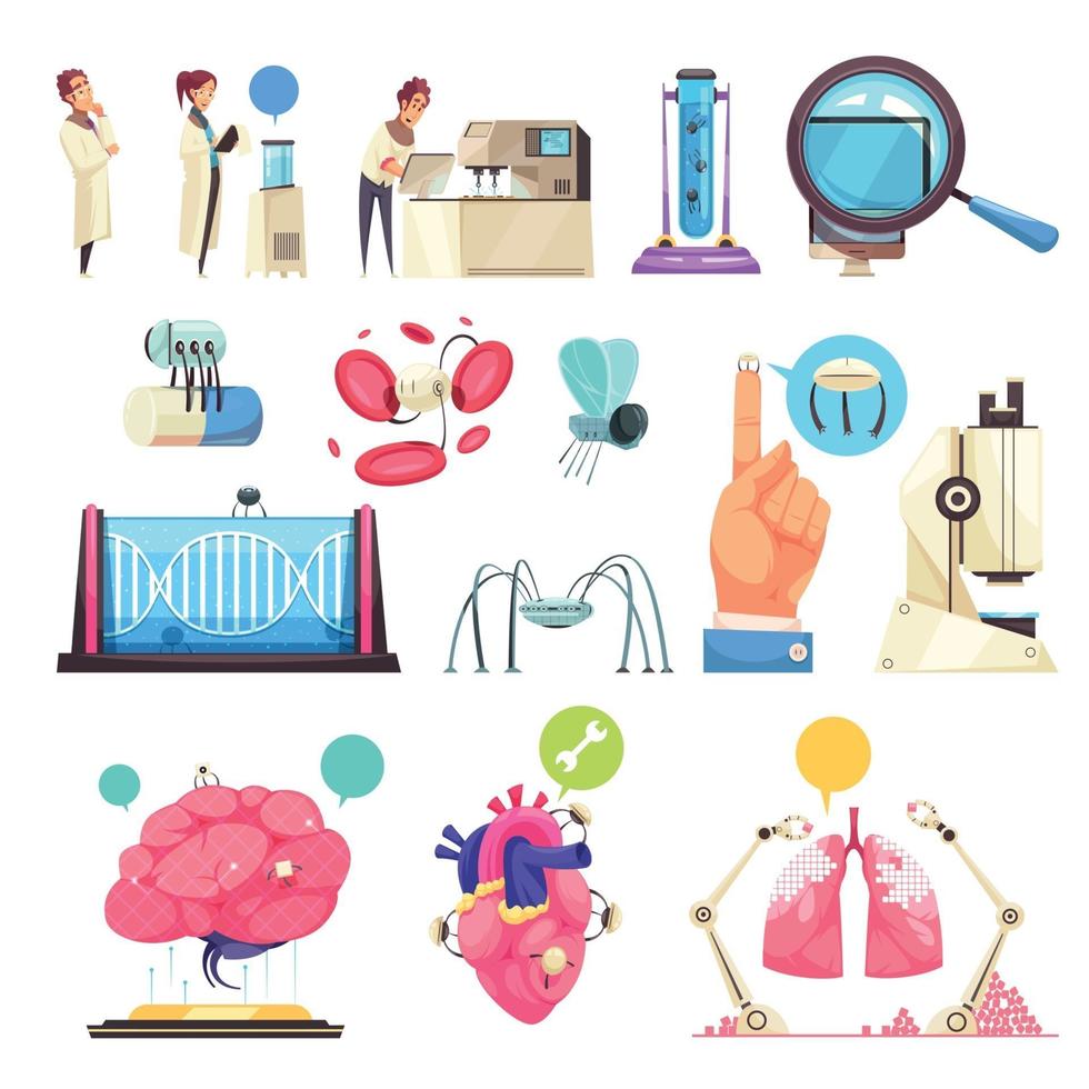 Nanotechnologien dekorative Icons Set Vector Illustration