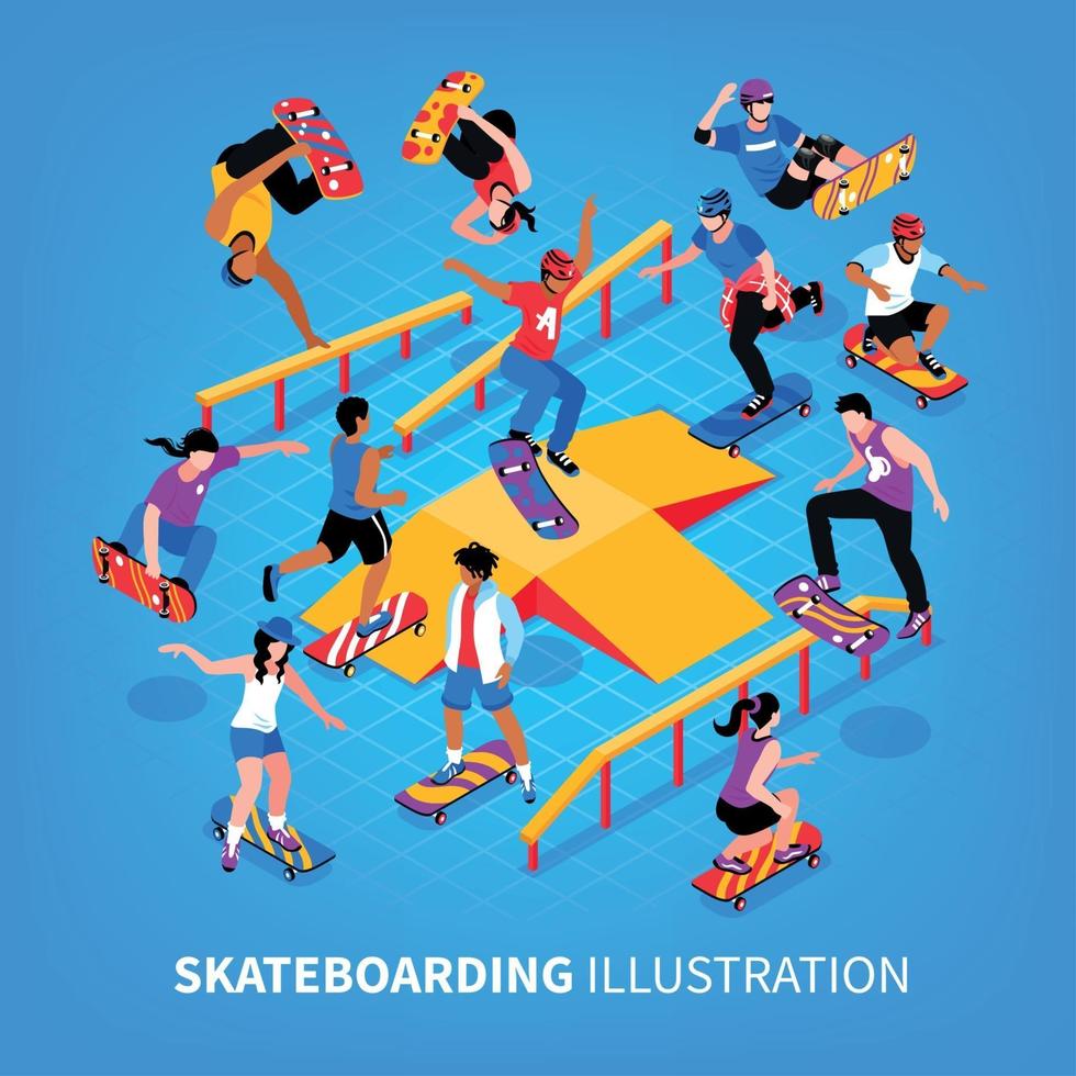 Skateboarding isometrische Hintergrundzusammensetzung Vektor-Illustration vektor