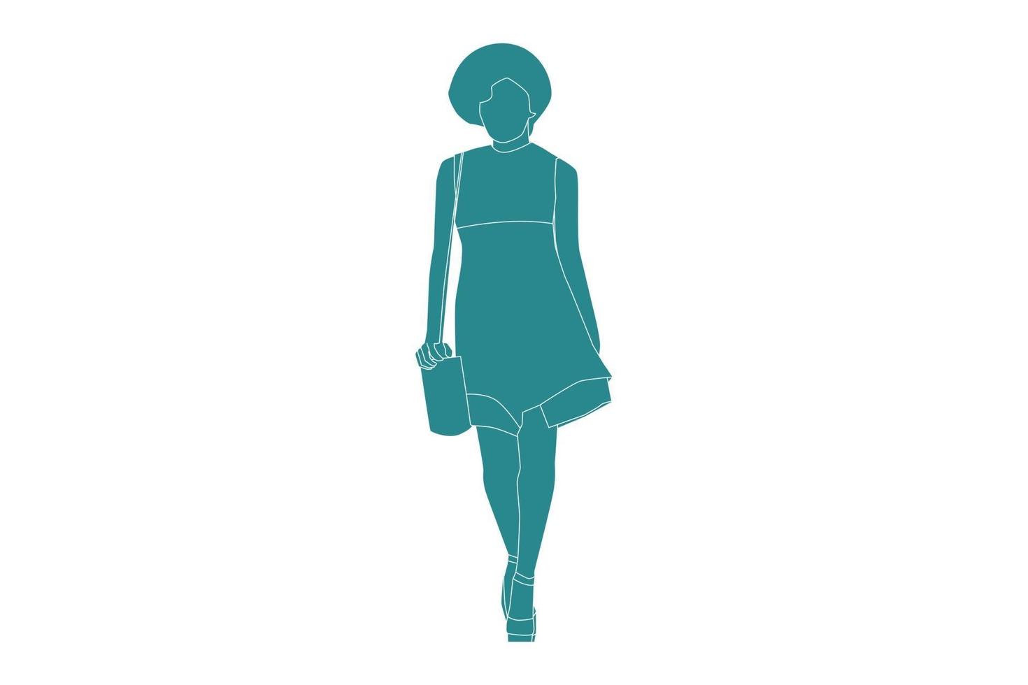 Vektor-Illustration der eleganten Frau zu Fuß, flacher Stil mit Umriss vektor