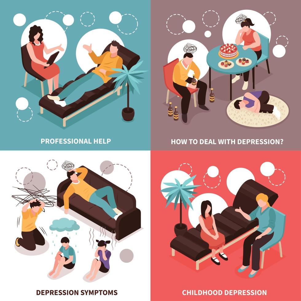 Depression Konzept Icons Set Vector Illustration
