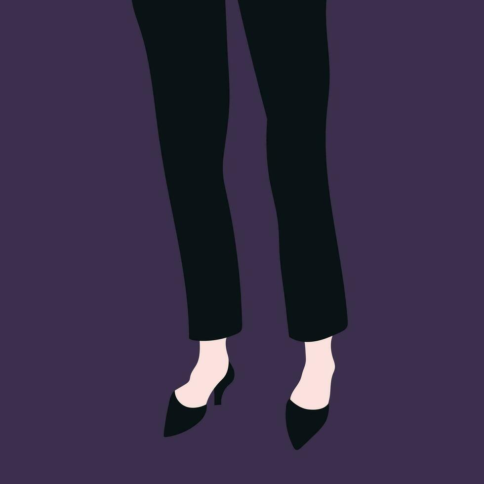 abstrakt kvinna ben i svart byxor och hög heeled skor på lila bakgrund. hand dragen vektor konst