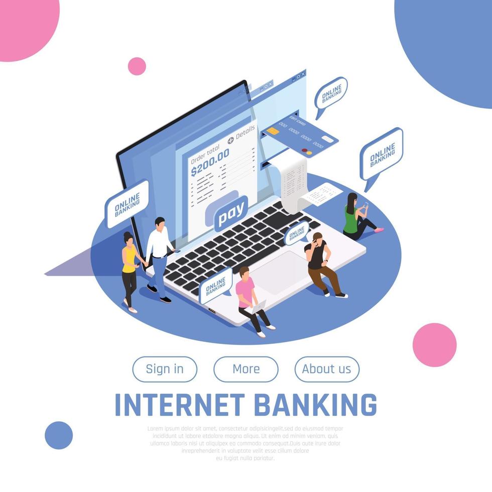 internetbank isometrisk designvektorillustration vektor