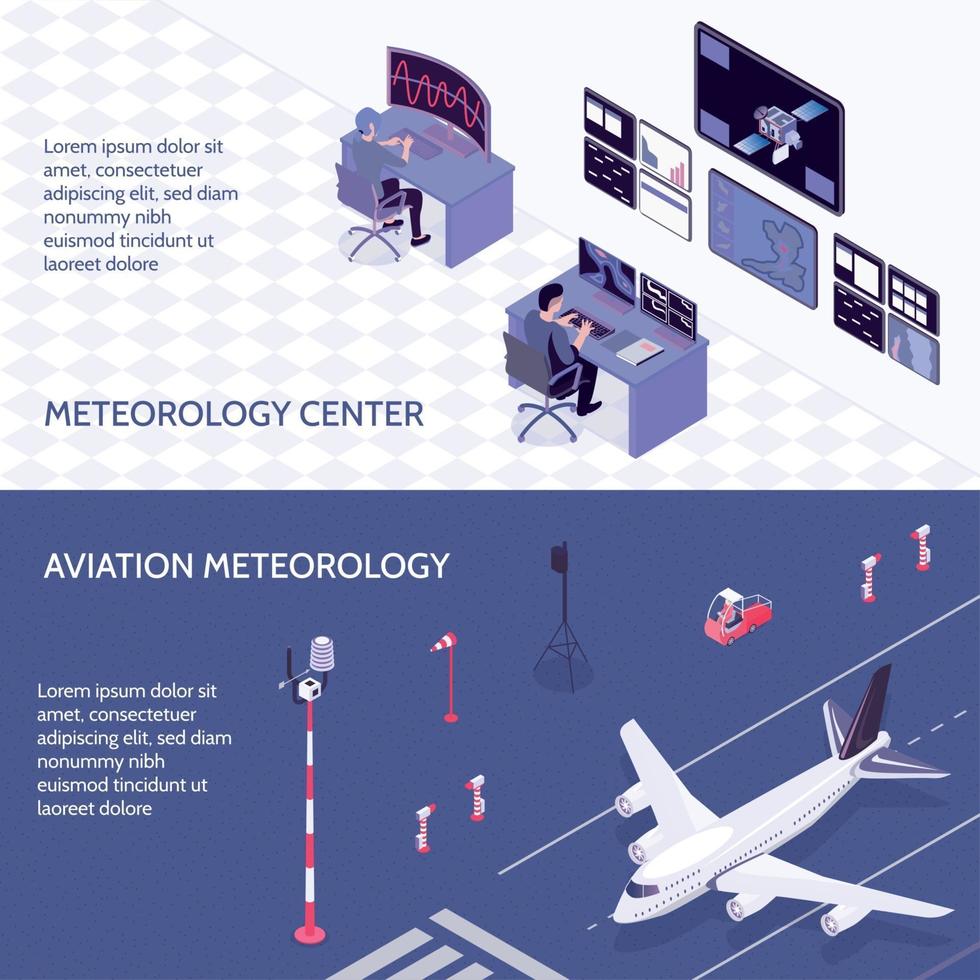 isometrisk meteorologiskt vädercentrum banneruppsättning vektorillustration vektor