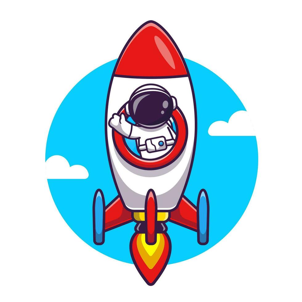 astronaut, der raketenkarikaturvektor-symbolillustration reitet. Symbolkonzept für Wissenschaftstechnologie isolierter Premium-Vektor. flacher Cartoon-Stil vektor