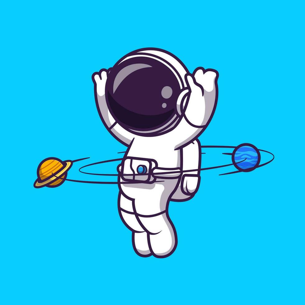Astronaut spielen Planet Ball Karikatur Vektor Symbol Illustration. Wissenschaft Technologie Symbol Konzept isoliert Prämie Vektor. eben Karikatur Stil