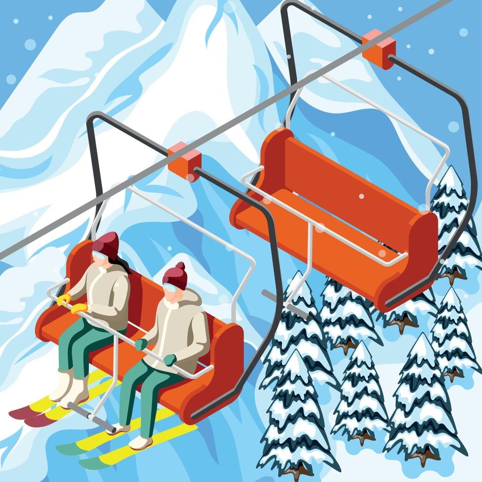 isometrische Hintergrundvektorillustration des Skigebiets Standseilbahn vektor