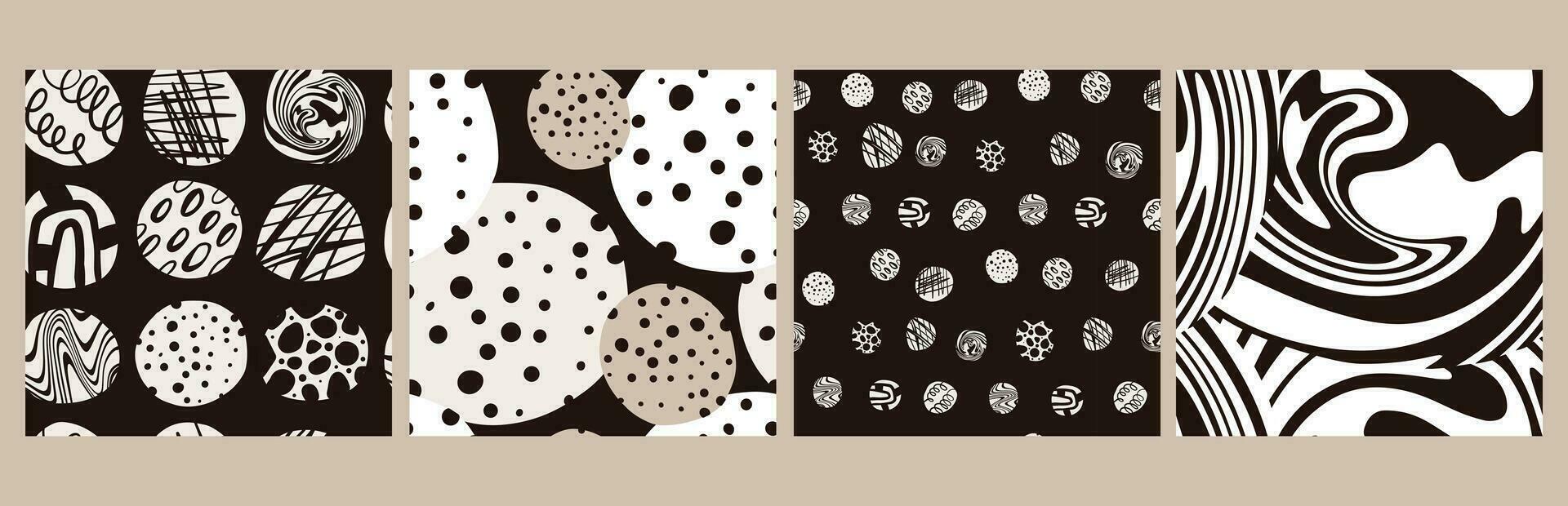 en uppsättning av sömlös mönster av cirklar och fläckar. abstrakt design för tyg, papper, förpackning, Kläder vektor