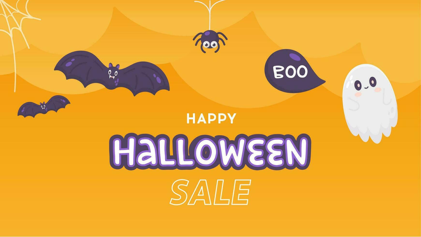 Lycklig halloween försäljning baner med fladdermus, spöke och Spindel vektor