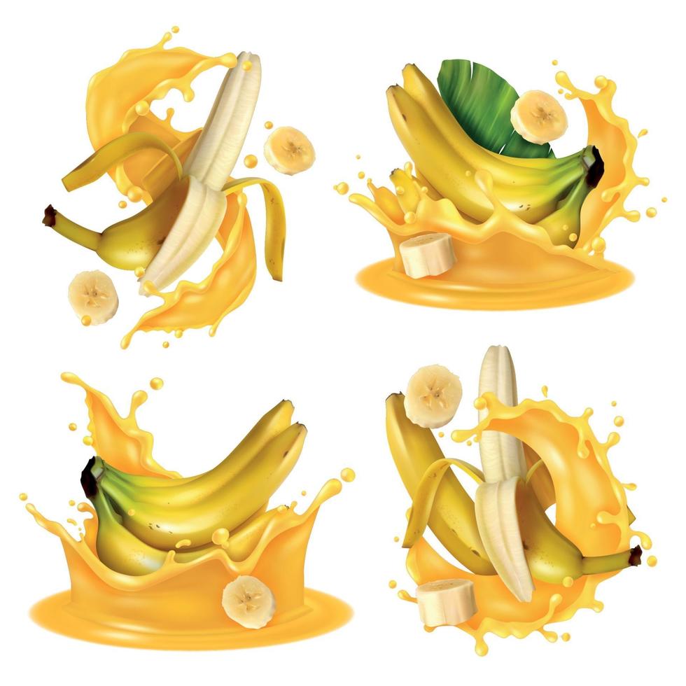 realistische Bananenspritzer-Set-Vektor-Illustration vektor