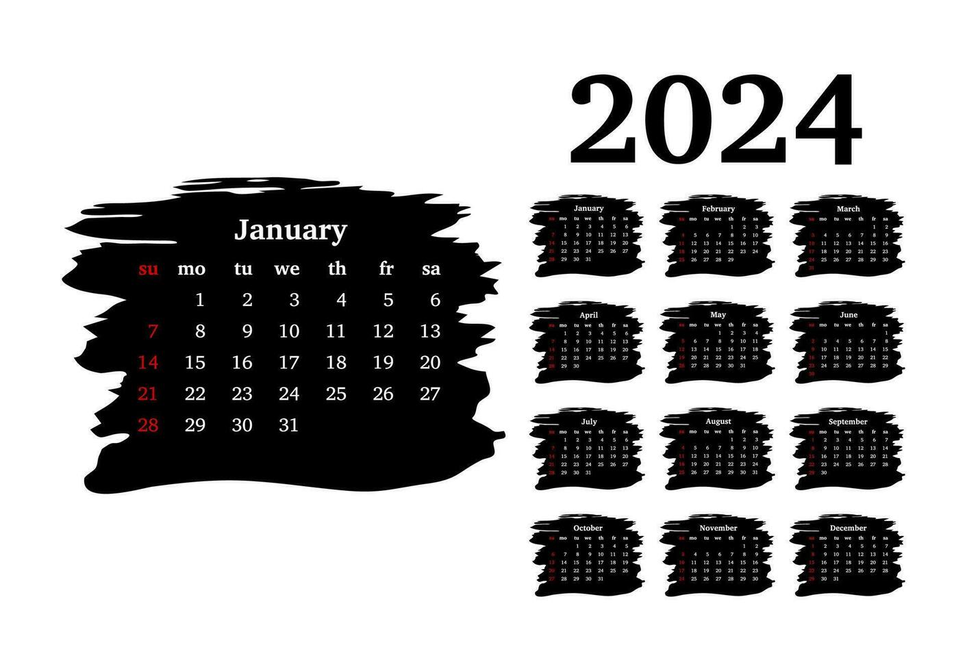 kalender för 2024 isolerat på en vit bakgrund vektor