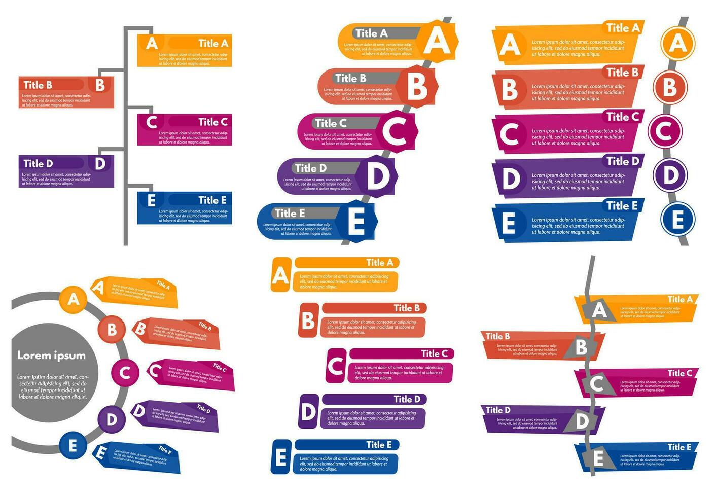 einstellen von sechs Elemente von Infografik Design. Schritt durch Schritt Infografik Design Vorlage. Vektor Illustration