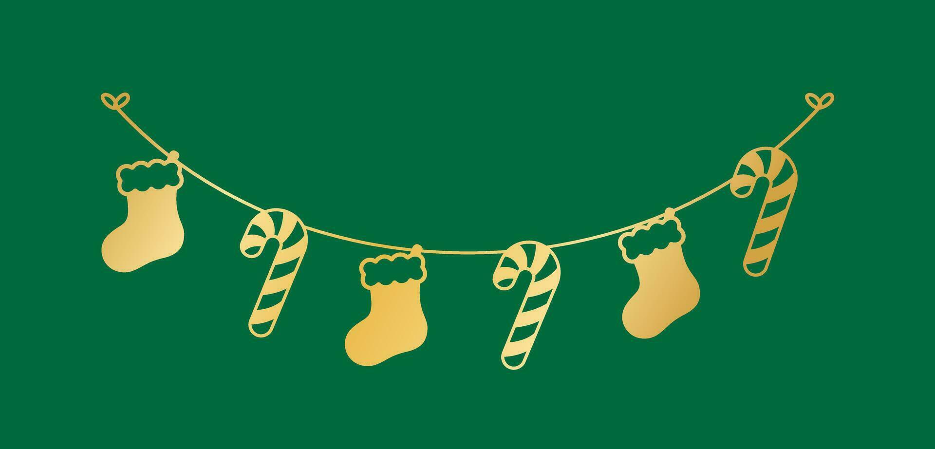 Weihnachten Strumpf und Süßigkeiten Stock Girlande Silhouette Vektor Illustration, Weihnachten Grafik festlich Winter Urlaub Jahreszeit Ammer