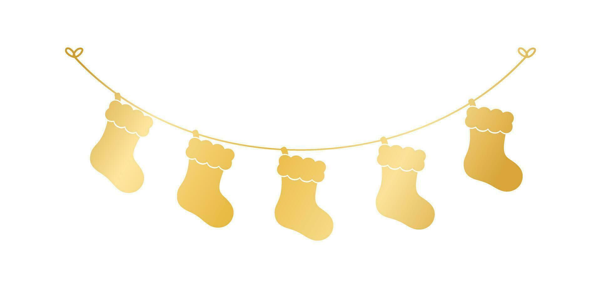 Gold Weihnachten Strumpf Silhouette Girlande Vektor Illustration, Weihnachten Socken Grafik festlich Winter Urlaub Jahreszeit Ammer