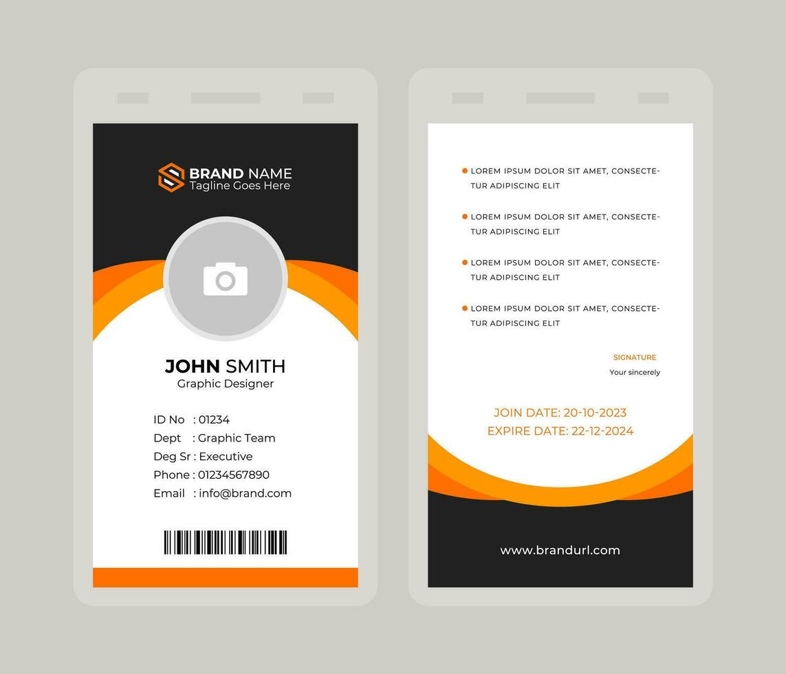 professionell identitet kort design. id kort mall. kontor id kort. anställd id kort för din företag vektor