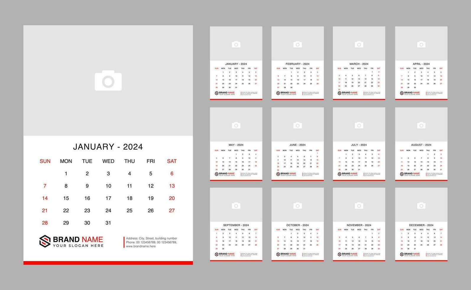 Mauer Kalender 2024 Vorlage. modern Design 2024 Kalender Vorlage vektor