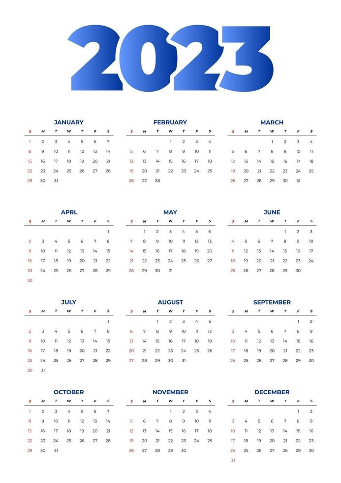 einfacher blauer Kalender 2023 vektor