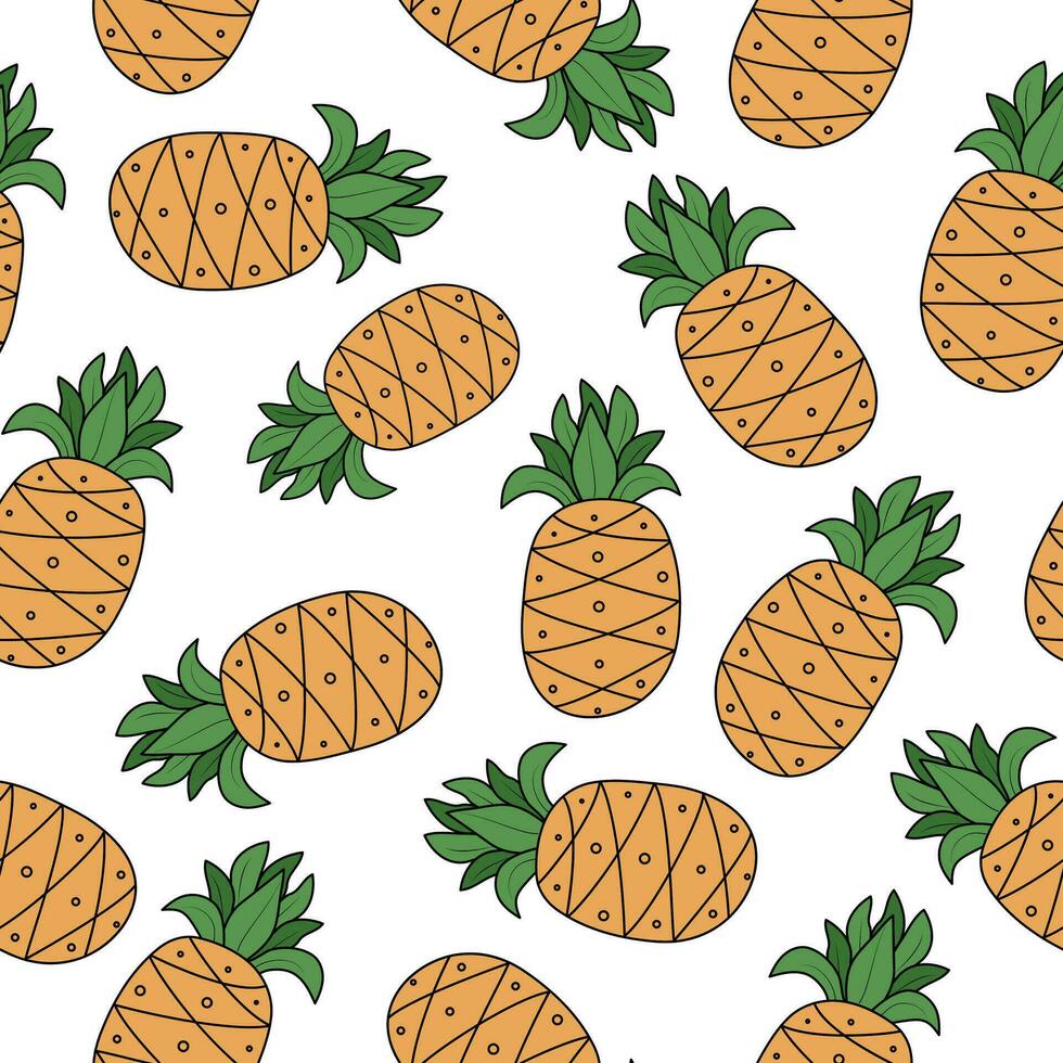Ananas Muster, Gekritzel Stil Zeichnung. tropisch Karikatur Obst mit Blätter. nahtlos Hintergrund. Vektor, Grafik. vektor
