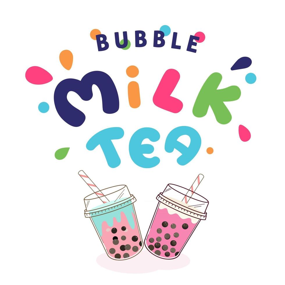 Bubble Milk Tea Sonderaktionen Design, Boba Milk Tea, Pearl Milk Tea, leckere Getränke, Kaffee und alkoholfreie Getränke mit Logo und Doodle-Style-Werbebanner. Vektor-Illustration. vektor