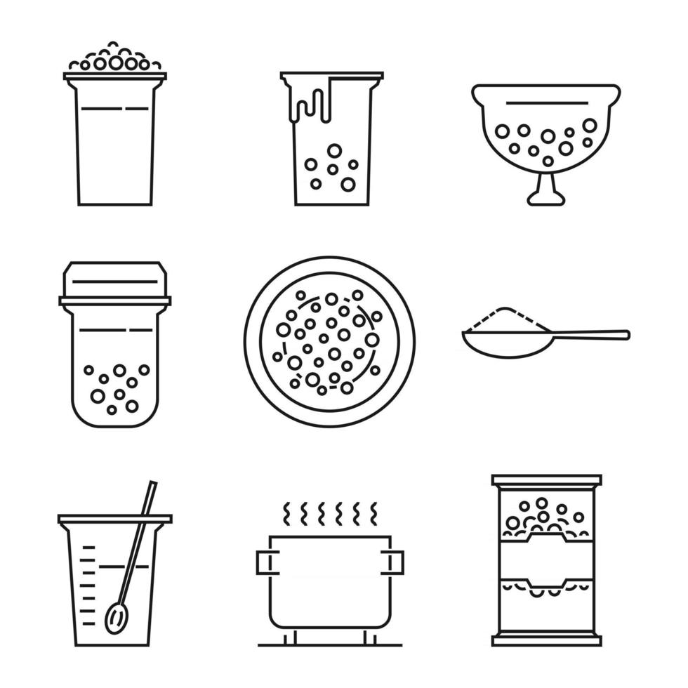 Milchtee-Symbol, Perlenmilchtee, taiwanischer Milchtee, leckere Getränke, Kaffee und alkoholfreie Getränke mit Symbolsatz im Doodle-Stil. - Vektor