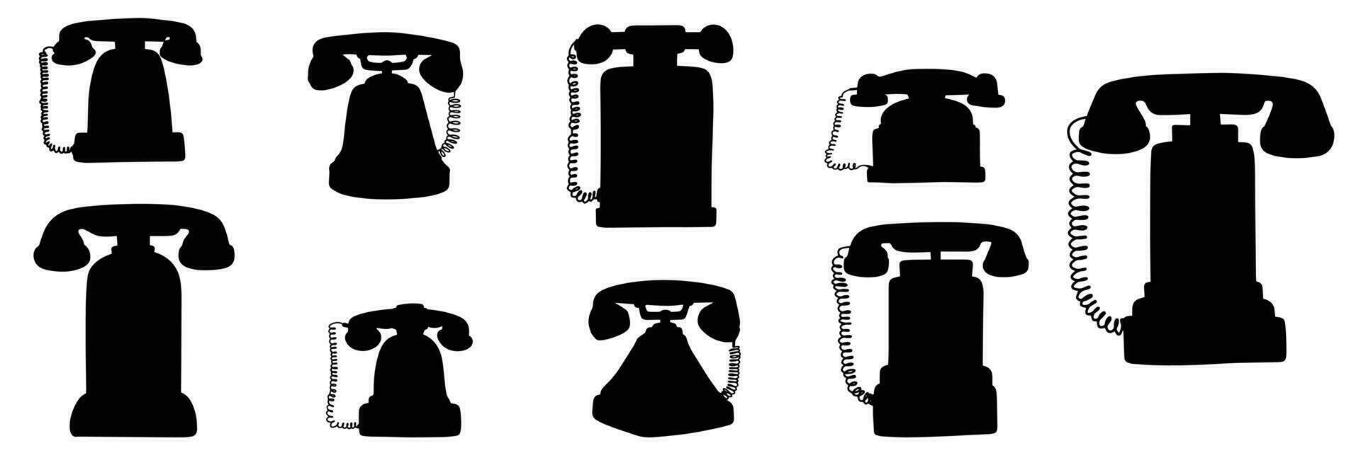 Sammlung von retro Telefone Silhouette. Hand gezeichnet Telefon Vektor Illustration.