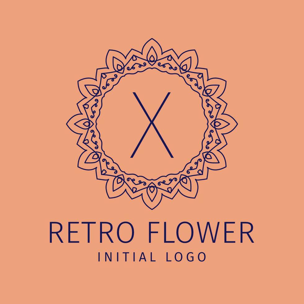 brev x retro blomma första vektor logotyp design