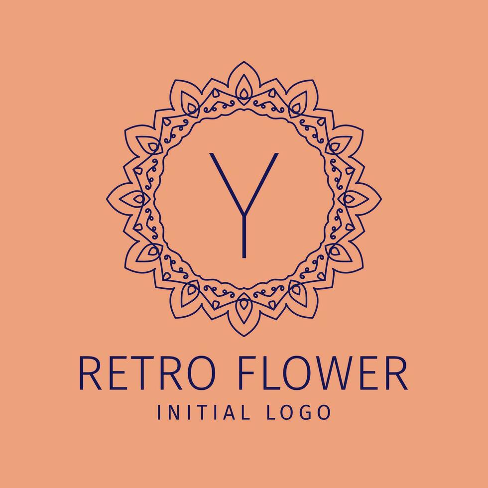 brev y retro blomma första vektor logotyp design