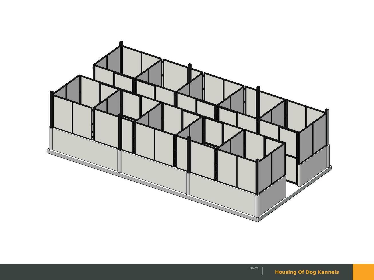en teckning av stål strukturera hund hus bur, hus av kennel, 8 enhet vektor