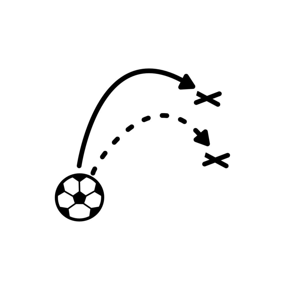 Symbol von Vorbeigehen das Fußball zu das Ziel auf ein Weiß Hintergrund vektor