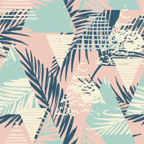 Nahtloses exotisches Muster mit Palmblättern auf geometrischem Hintergrund vektor