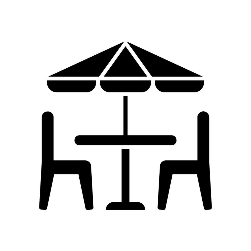 Symbol von Terrasse Möbel oder Garten Tabelle mit Regenschirm und Stühle vektor