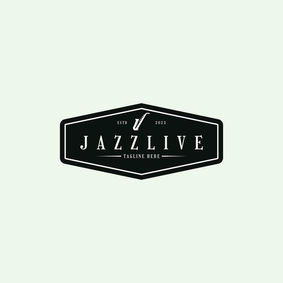 Jazz Leben Musik- Logo Design mit Saxophon Jahrgang retro Briefmarke vektor