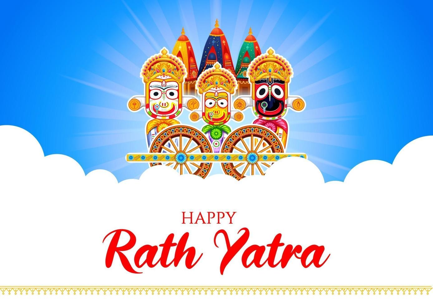 Illustration von Lord Jagannath, Balabhadra und Subhadra auf dem jährlichen Rathayatra im Odisha-Festivalhintergrund vektor