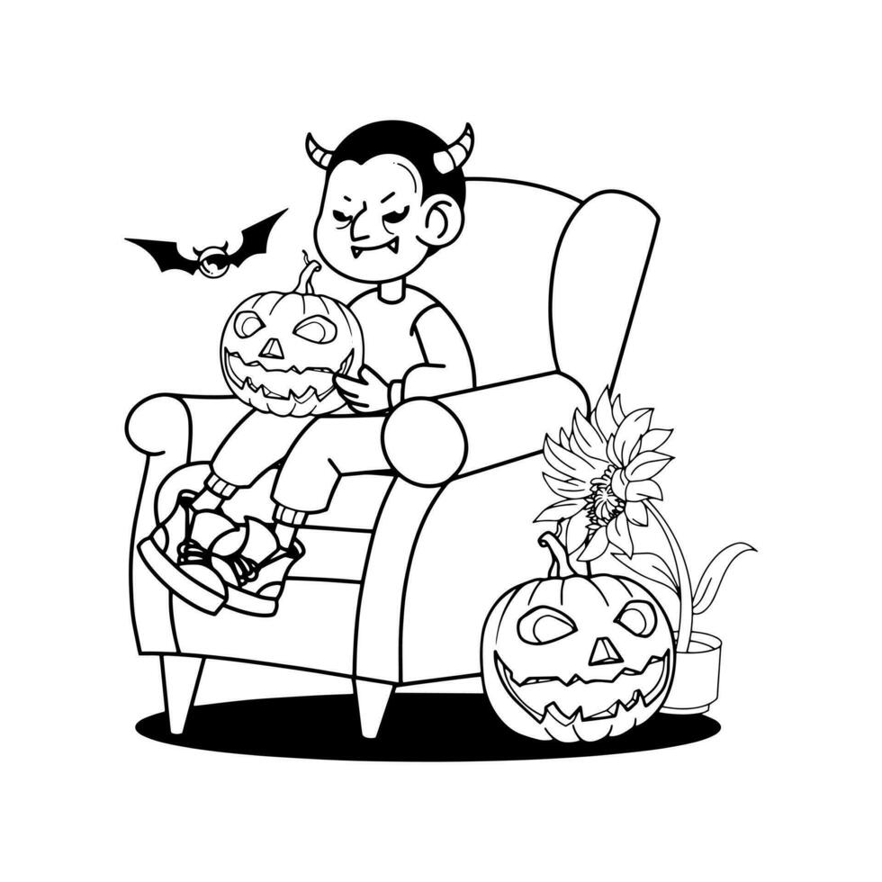Halloween Kinder Kostüm Party. süß Teufel, Vektor Illustration