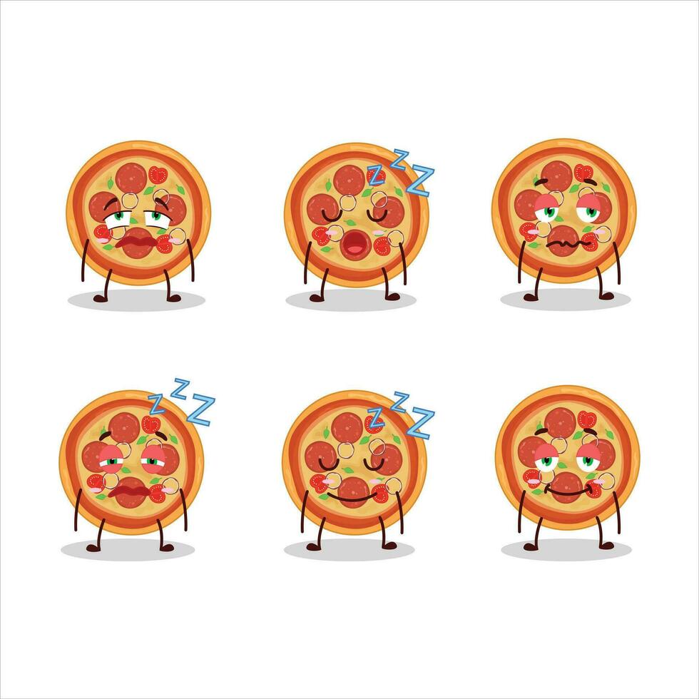 Karikatur Charakter von Rindfleisch Pizza mit schläfrig Ausdruck vektor